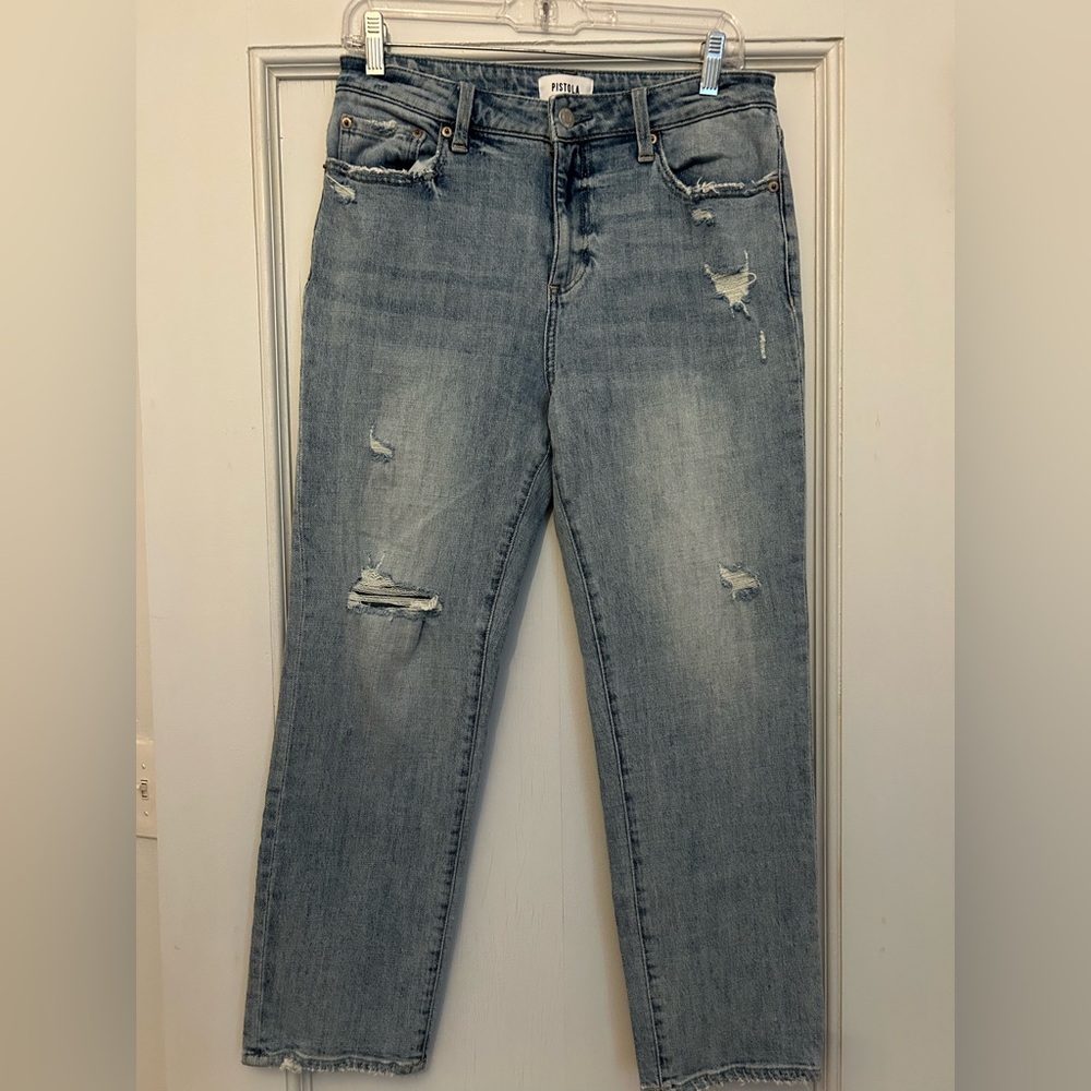 Pistola Monroe Crop Lenora Light Wash Distressed Size 29